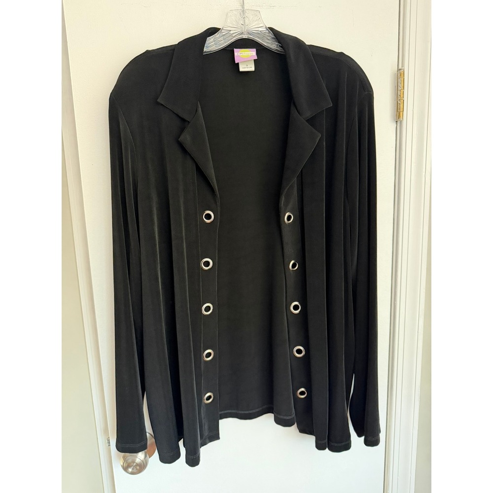 CMshapes Womens 2X Black Grommet Eyelet Open Front Cardigan Jacket CN-L61086A